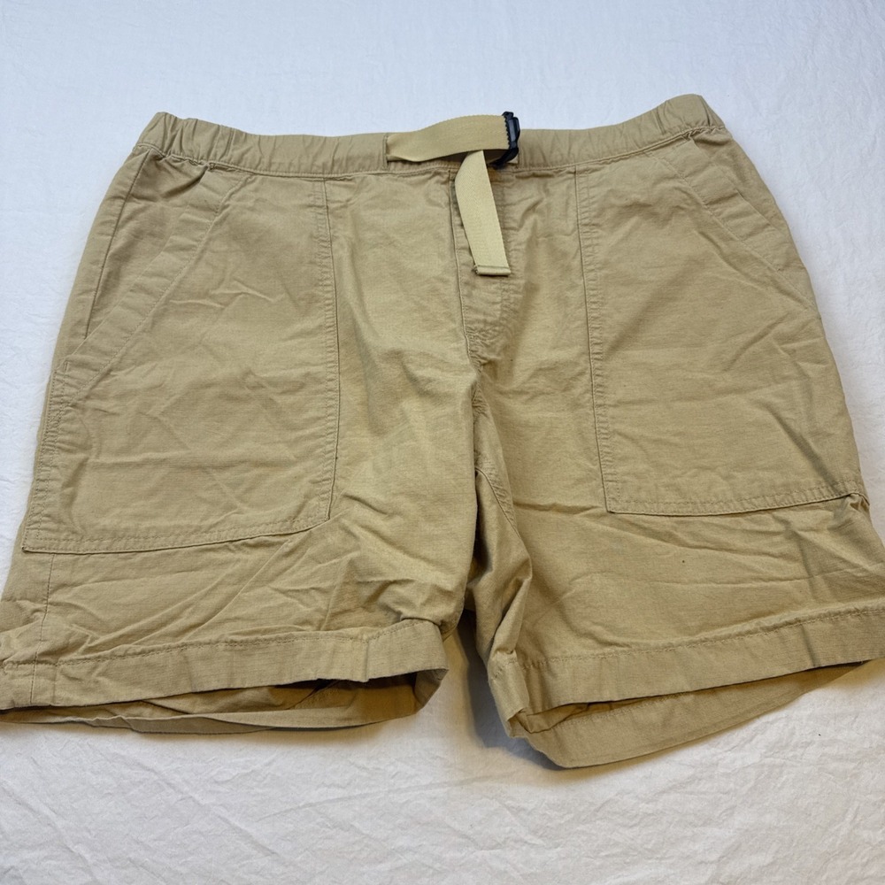 J.Crew Mercantile Flex Shorts Mens LARGE  TAN  Stretch Chino ELASTIC WAISTCasual
